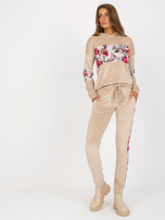 Hurt Beżowy dwuczęściowy damski komplet z weluru RUE PARIS 