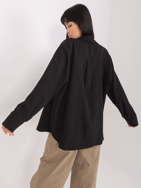 Hurt Czarna damska koszula oversize z kołnierzem