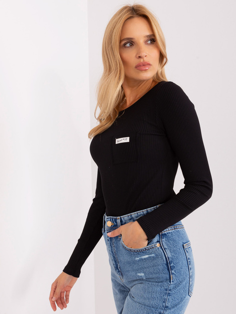 Hurtownia Czarna bluzka longsleeves z okrągłym dekoltem