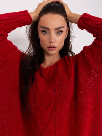 Hurtownia Ciemnoczerwony dzianinowy sweter oversize OCH BELLA