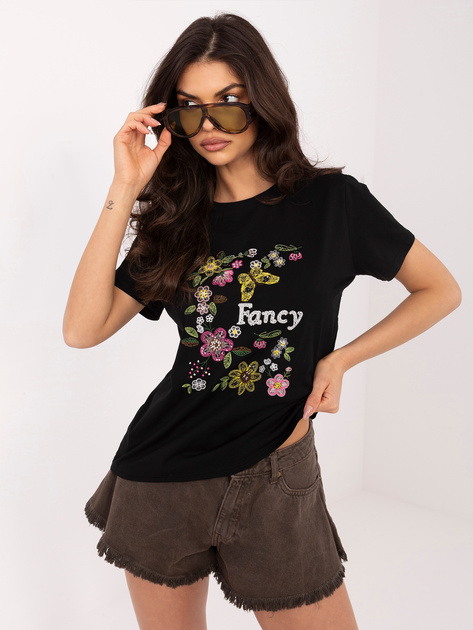 Czarny bawełniany t-shirt z aplikacją