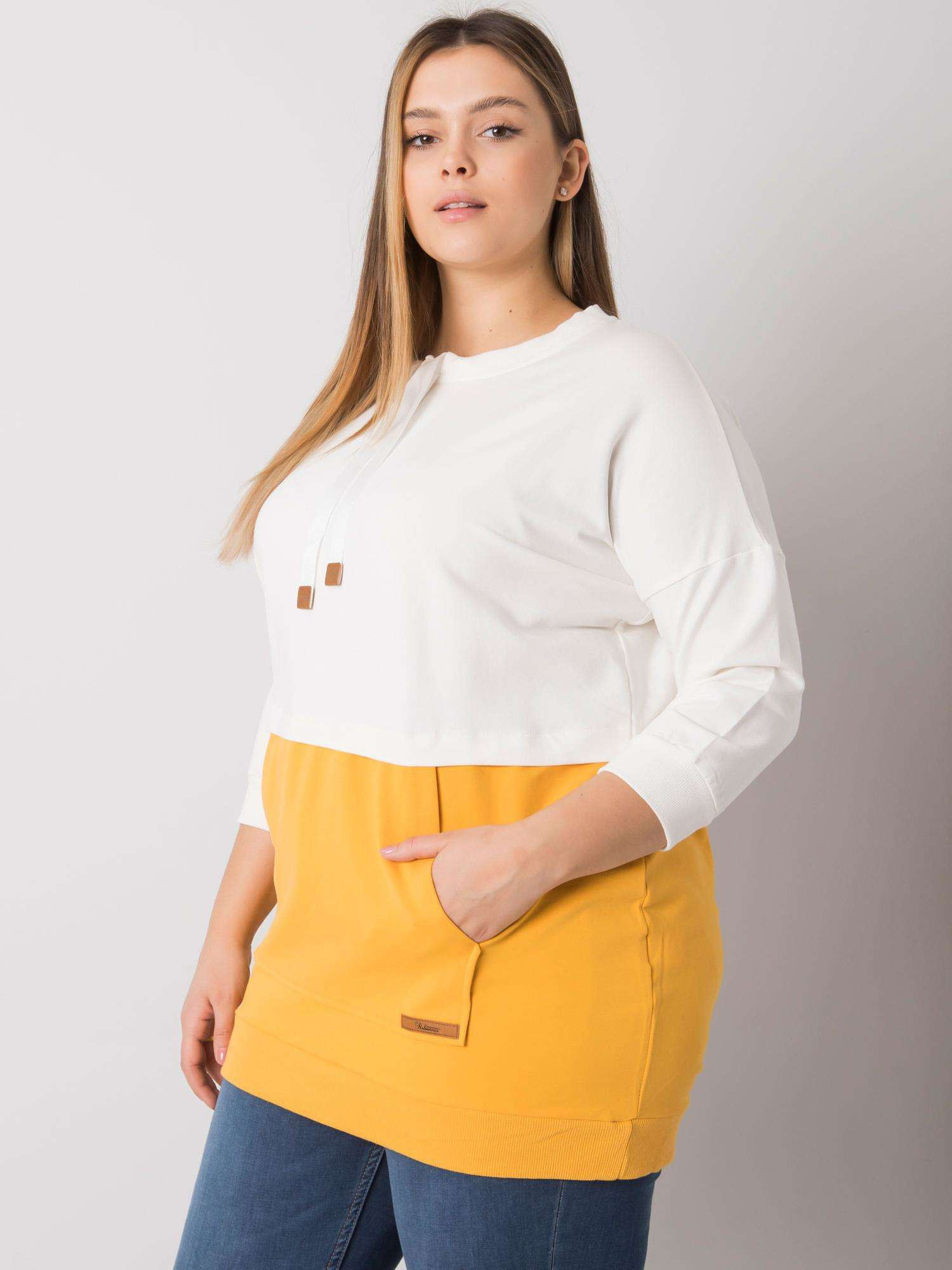 Ecru-gelbe Plus-Size Sweatshirt ohne Kapuze Sira.