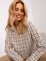Hurtownia Beżowa krótka koszula w kratę z guzikami