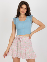 Hurt Jasnoniebieska bawełniana bluzka z koronką w prążek