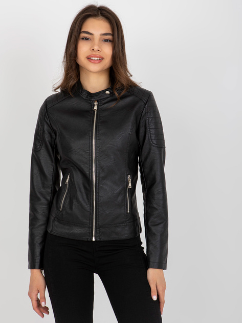 Hurtownia Czarna kurtka damska ze skóry ekologicznej