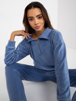 Hurtownia Niebieska ciepła piżama welurowa z bluzą 