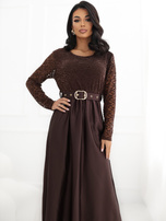 RUE PARIS Chocolate visiting dress with a textured top.
