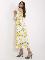 Ecru-żółta midi sukienka damska w cytryny 
