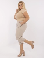 Beżowe spodnie 3/4 plus size z gumką w pasie