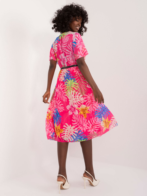 Hurtownia Ciemnoróżowa sukienka damska w kolorowe wzory