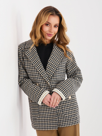 Czarno-żółta marynarka w drobną kratkę tweedową