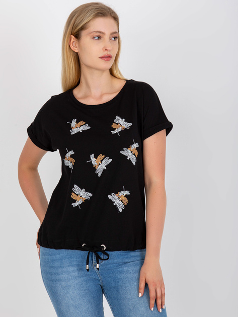 Czarny bawełniany t-shirt plus size z aplikacją