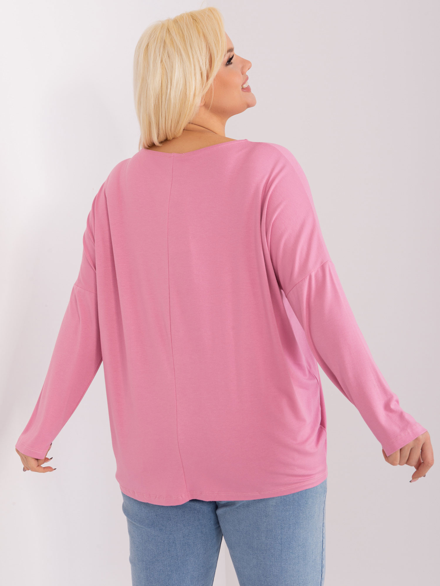 Didmeninė rožinė bluzonė plus size su aplikacija Paloma.