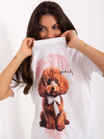 Biało-różowy t-shirt z nadrukiem psa FRESH MADE 