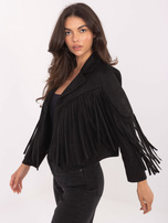 Czarna krótka kurtka z frędzlami RUE PARIS 