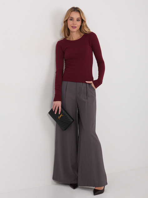 Bordowa bluzka basic z okrągłym dekoltem