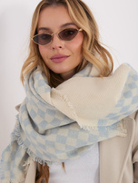 Ecru-jasnoniebieski damski szal z frędzlami