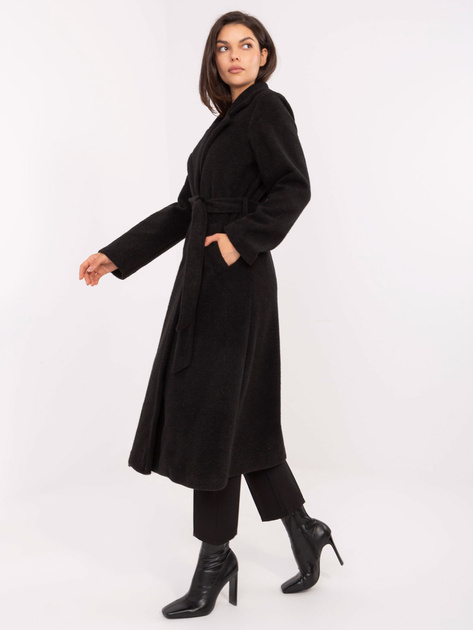 Czarny damski płaszcz boucle z kieszeniami