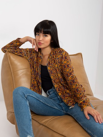 Hurt Ciemnożółta wzorzysta bluza bomberka z wiskozy RUE PARIS