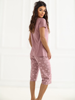 Brudnoróżowa dwuczęściowa piżama w motyle