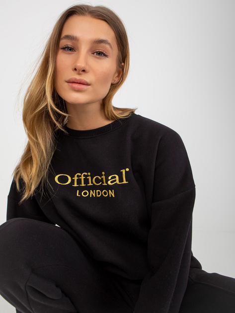 Hurt Czarny damski komplet dresowy z bluzą z napisem