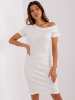 Didmeninė Ecru bodycon suknelė basic dryžuota.