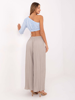 Ciemnobeżowe plisowane spodnie z szeroką nogawką