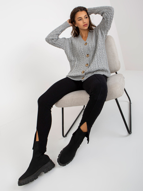 Hurtownia Szary sweter rozpinany z warkoczami RUE PARIS