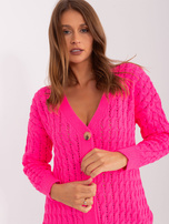 Hurt Fluo różowy damski sweter rozpinany w warkocze