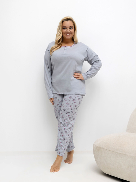 Šedá dámská pyžama plus size z bavlny.