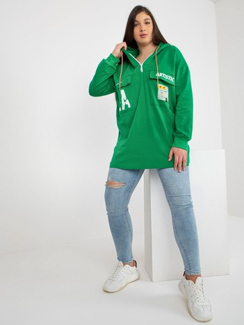 Hurtownia Zielona dłuższa bluza plus size z kapturem