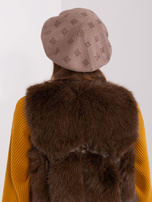 Hurt Ciemnobeżowy damski beret z dżetami