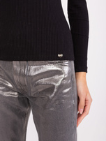 Hurt Czarna prążkowana bluzka longsleeve basic z dekoltem V