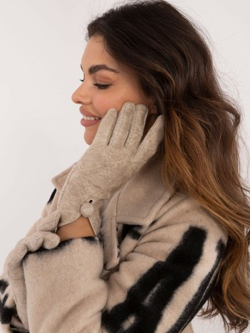 Hurt beige Touchscreen-Handschuhe für Damen mit Knopf.