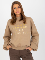 Hurt Ciemnobeżowa dresowa bluza z nadrukiem i golfem