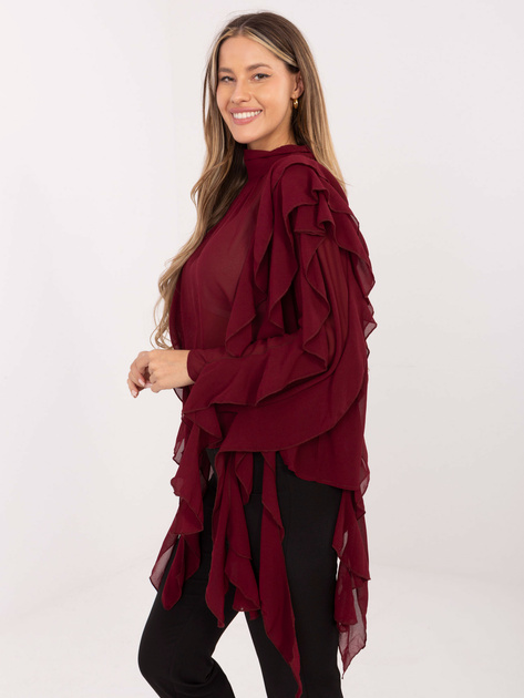 Burgundowa damska bluzka z kaskadowymi falbanami