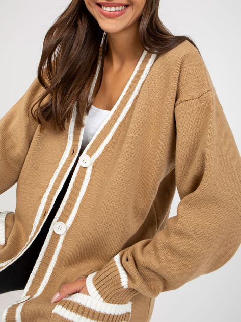 Hurtownia Ciemnobeżowy sweter rozpinany z kieszeniami RUE PARIS