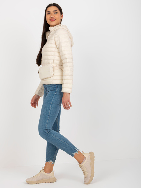 Hurt Jasnobeżowa przejściowa kurtka pikowana z kapturem i torebką