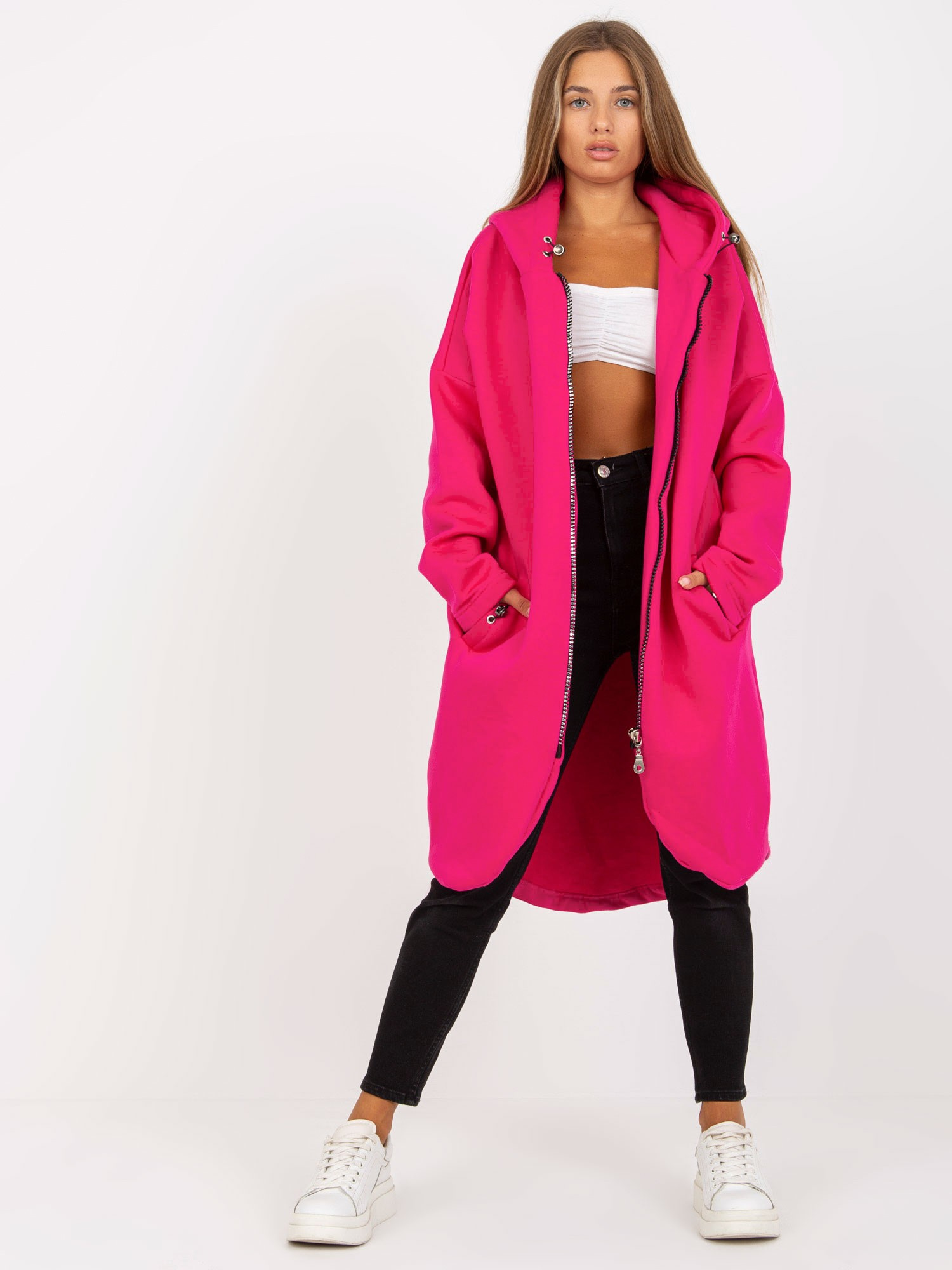 Fuksjowa dresowa bluza basic z kapturem Tina RUE PARIS