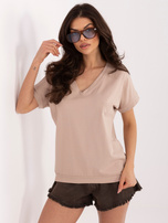 Beżowa bluzka z dekoltem na plecach RUE PARIS 