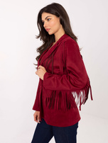 Bordowa zamszowa marynarka z paskiem RUE PARIS 