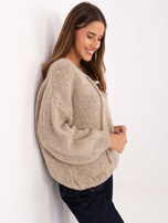 Beige women's sweater with corset lacing.
