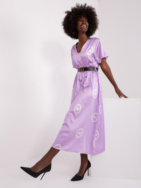 Hurt Jasnofioletowa midi sukienka koktajlowa z printem