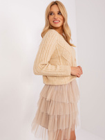 Hurtownia Beżowy rozpinany sweter z warkoczami