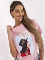 Różowy damski t-shirt z aplikacją North