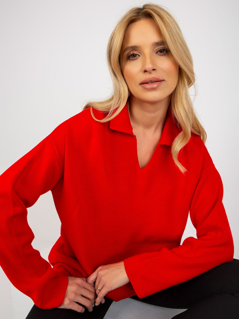 Hurt Czerwony długi sweter oversize z kołnierzykiem RUE PARIS