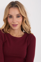 Bordowa bluzka basic z okrągłym dekoltem