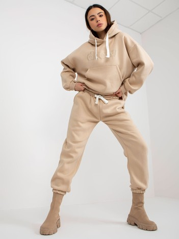 Hurtownia Beżowy dwuczęściowy komplet dresowy oversize
