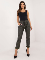 Hurt Khaki damskie spodnie z ekoskóry z lampasami