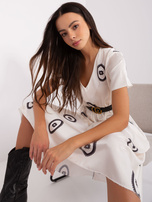 Hurt Ecru midi sukienka koktajlowa z paskiem